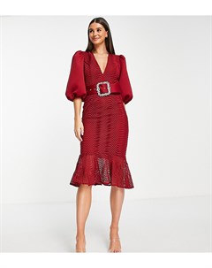 Красное облегающее платье миди с объемными рукавами кружевной отделкой и карманом ASOS DESIGN Tall Asos tall
