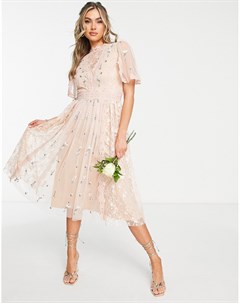 Нежно розовое платье миди для подружки невесты с цветочным принтом Frock and frill