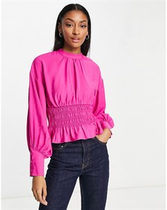Розовая блузка с присборенной талией и высоким воротником Vero moda