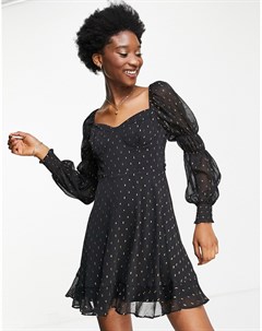 Черное приталенное платье мини со свободной юбкой Miss selfridge