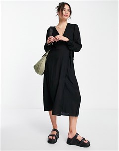 Черное платье с запахом и длинными рукавами Melina Y.a.s