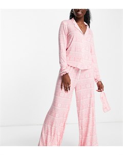 Розовый пижамный комплект из 5 предметов с принтом Missguided