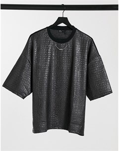 Черная oversized футболка с тиснением под крокодиловую кожу Asos design