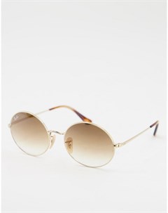 Золотистые солнцезащитные очки в стиле унисекс в овальной оправе с коричневыми стеклами Ray-ban®