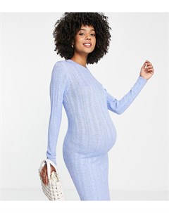 Облегающее платье миди светло голубого цвета с длинными рукавами Mamalicious Maternity