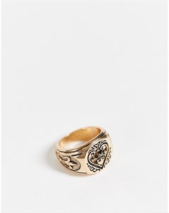 Золотистое кольцо печатка с тузом Asos design
