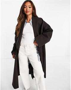 Темно коричневое oversized пальто с каскадной драпировкой Asos design