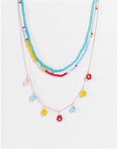 Многоярусное ожерелье из бисера с подвесками в виде цветов Madein Madein.