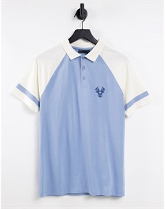 Синяя футболка поло с рукавами реглан и принтом оленя Asos design