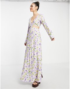 Сиреневое платье макси с вырезами по бокам и цветочным принтом Asos design