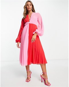 Платье миди из ткани добби в стиле колор блок с перекрученной деталью спереди и плиссированной юбкой Asos design