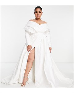 Фактурное свадебное платье из атласной ткани со спущенными плечами и пышной юбкой Curve Lola Asos edition