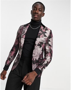 Черно розовый пиджак с контрастным отворотом и жаккардовым цветочным принтом Twisted tailor