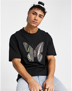 Черная oversized футболка с крупным принтом бабочки Good for nothing