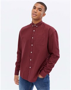 Бордовая оксфордская рубашка навыпуск с длинными рукавами New look