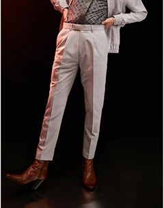 Строгие суженные книзу брюки укороченной длины с фактурными полосками серого цвета в елочку от компл Asos design