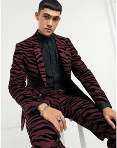 Бордовый пиджак с тигровым флокированным рисунком Twisted tailor