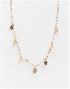 Золотистое ожерелье с подвесками в форме сердечек Asos design