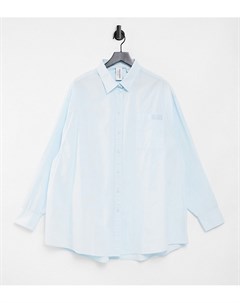Голубая рубашка из органического хлопка в стиле oversized с вышивкой Plus Collusion