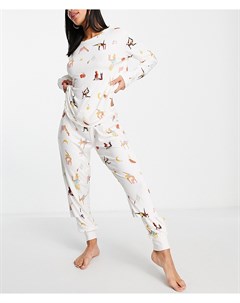 Длинный пижамный комплект кремового цвета с принтом асан йоги x Chelsea Peers The wellness project