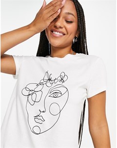Белая футболка из органического хлопка рисунком лица Jdy