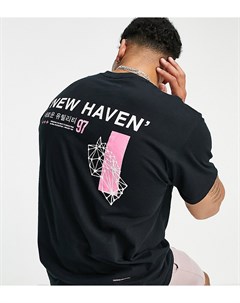Черная oversized футболка с принтом New Haven на спине New look