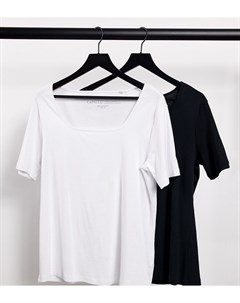 Набор из 2 футболок с квадратным вырезом белого и черного цвета Simply be