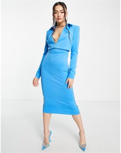 Ярко голубое платье миди с верхом в виде рубашки Asos design