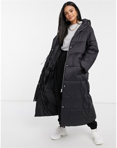 Черное пальто с объемными рукавами и поясом Asos design