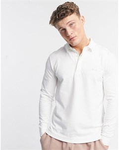Белая узкая футболка поло из пике с длинными рукавами Lacoste