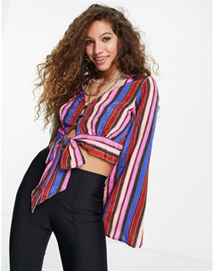 Разноцветная блузка с узлом спереди Topshop