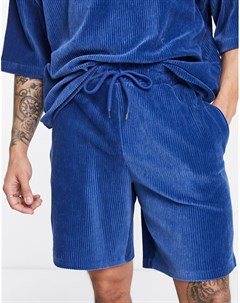 Свободные шорты синего цвета из велюра в рубчик от комплекта Asos design