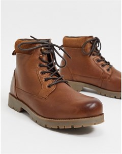Светло коричневые кожаные ботинки на шнуровке Asos design