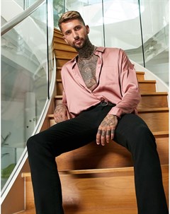 Атласная oversized рубашка сумеречно розового цвета Asos design