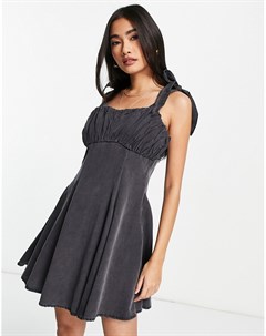 Платье мини из мягкого денима выбеленного черного цвета с присборенной деталью Asos design