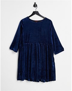Велюровое платье мини с присборенной юбкой темно синего цвета Urban threads