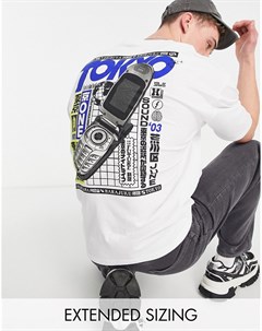 Белая oversized футболка с принтом принтом телефона в стиле 90 х на спине Asos design