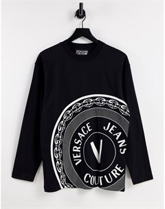 Черная oversized футболка с логотипом на спине Versace jeans couture
