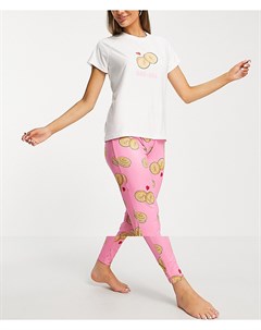 Пижама с розовым леггинсами и белой футболкой с принтом бейглов Loungeable