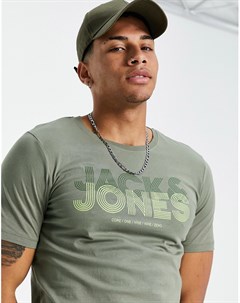 Зеленая футболка с большим логотипом Jack & jones