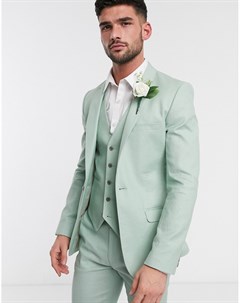 Супероблегающий пиджак мятно зеленого цвета из хлопка и льна wedding Asos design