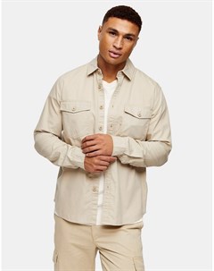 Светло бежевая рубашка навыпуск с двумя карманами Topman