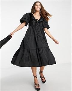 Черное платье миди из тафты с завязкой спереди Topshop