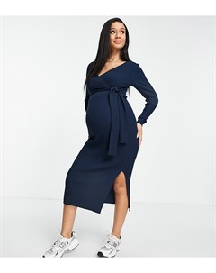 Темно синее трикотажное платье миди с запахом спереди Maternity Asos design