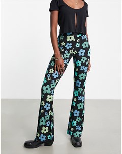 Расклешенные брюки с голубым цветочным принтом Asos design