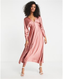 Атласное платье миди пыльно розового цвета c перекрещенными лямками на спине Asos edition