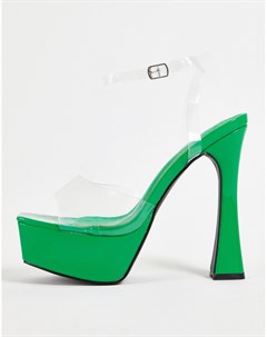 Прозрачные лакированные босоножки зеленого цвета на каблуке Garnet Public desire