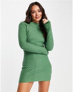 Вязаное платье мини в рубчик зеленого цвета X Lisa Schniffer Na-kd