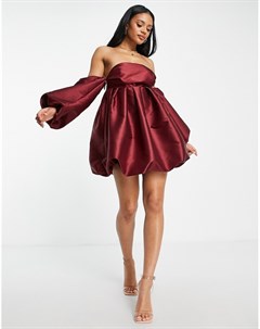 Атласное платье мини темно красного цвета в стиле бэби долл с объемной пышной юбкой Asos luxe