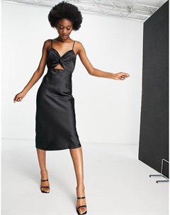 Черное атласное платье комбинация с вырезом Miss selfridge